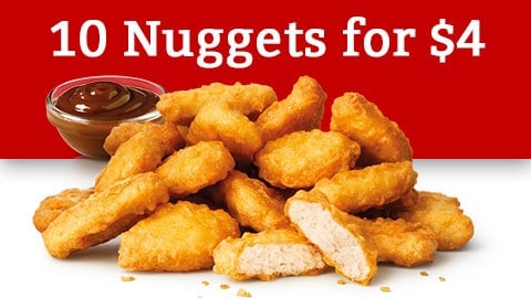 10 Nuggets For $4 @ Maccas