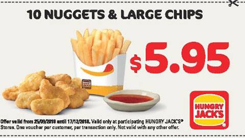 Hungry Jack's 10 Nuggets And Large Chips For $5.95