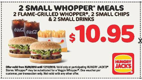 Hungry Jack's 2 X Small Whopper Meals Promotion 17 Dec 18