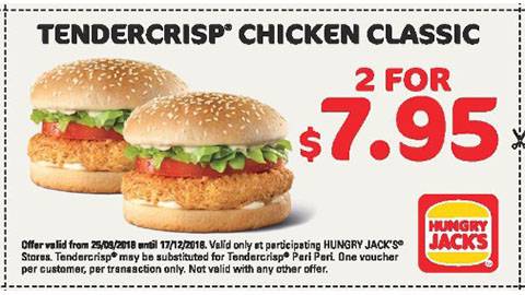 Hungry Jack's 2 X Tendercrisp Chicken Classic Burgers For $7.95