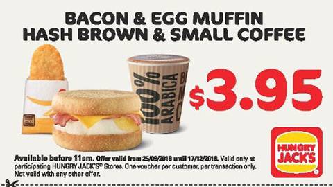 Hungry Jack's Bacon And Egg Muffin Breakfast Promotion For $3.95