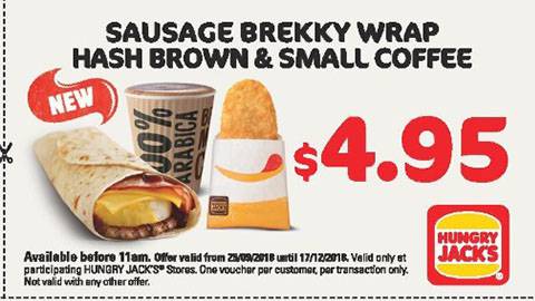 Hungry Jack's Sausage Brekky Wrap Breakfast Voucher For $4.95