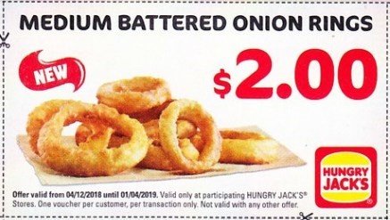 Medium Battered Onion Rings $2.00 Hungry Jack's Voucher Expires 1 April 2019