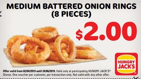 $2 Medium Battered Onion Rings Hungry Jacks Voucher